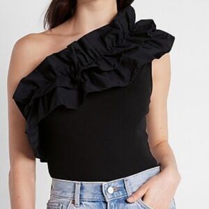 Ruffle one shoulder bodysuit